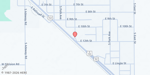 Map showing Fowler Baptist Church at 409 E 12th Street, Fowler, IN
