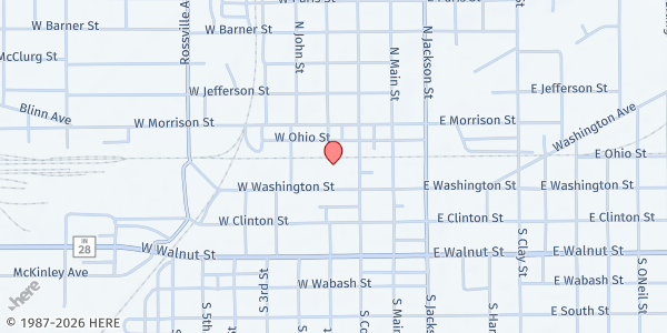 Map showing Salvation Army - Clinton County at 300 W. Washington St., Frankfort, IN