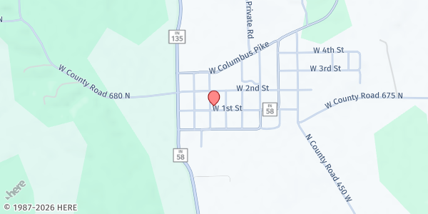 Map showing New Hope Food Pantry Church of the Nazarene at 4904 W 1st St, Freetown, IN