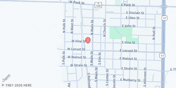 Map showing Lord's Pantry at 105 West Vine St, Ft Branch, IN