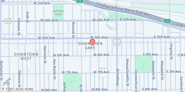 Map showing CROSSROAD MBC at 529 Jefferson Street, Gary, IN