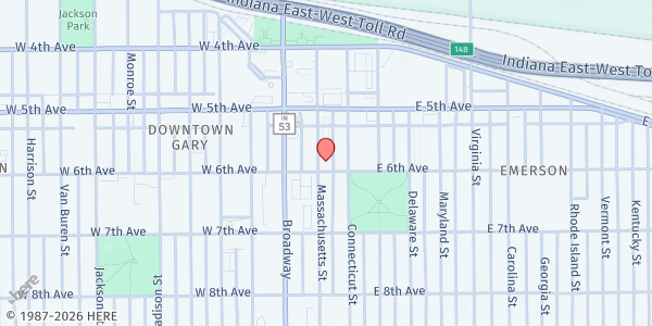 Map showing Family Life Youth Community Center, Inc. at 565 Massachusetts St., Gary, IN