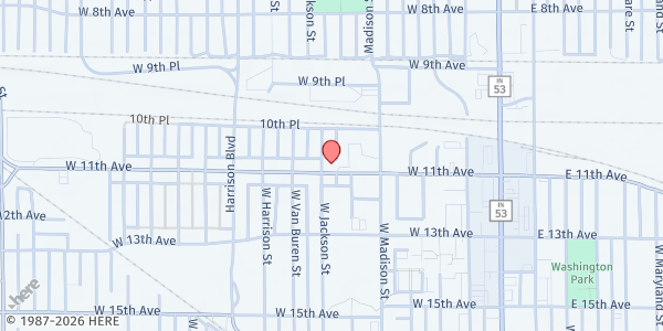 Map showing Gethsemane MB Church at 1095 Jackson St., Gary, IN