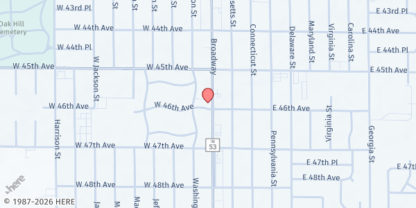Map showing God's Grace at 4580 Broadway, Gary, IN