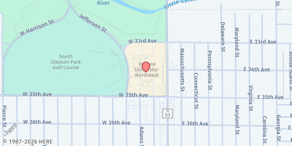 Map showing IU RedHawk Refuel Food Pantry at 3400 Broadway, Gary, IN