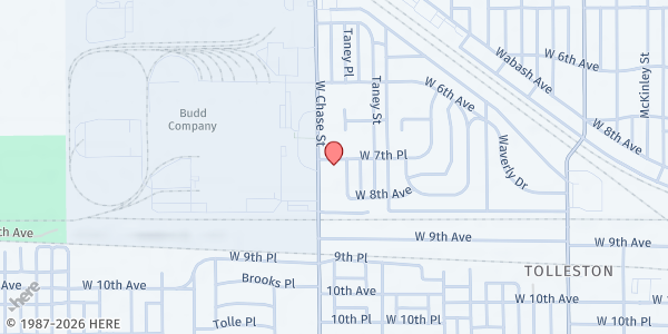 Map showing St. Andrew at 749 Chase St., Gary, IN