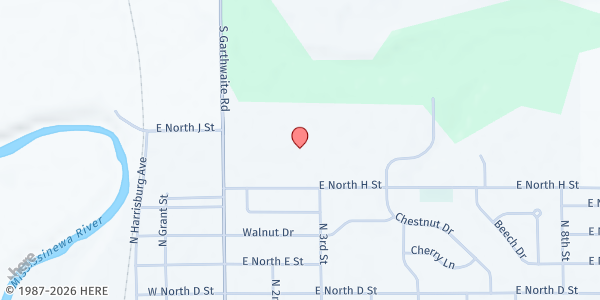 Map showing Mississinewa High School at 205 E North H St, Gas City, IN