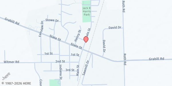 Map showing Grabill Food Bank at 13620 Main St, Grabill, IN