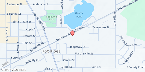 Map showing Food for Life Pantry at New Life Baptist Church at 51 Ridgeway St, Greencastle, IN