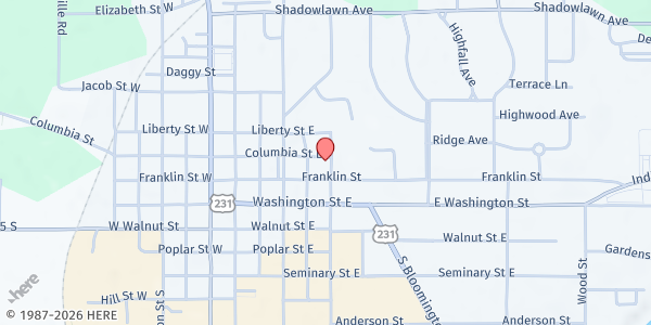 Map showing Putnam County Emergency Food Pantry at 309 E Franklin St, Greencastle, IN
