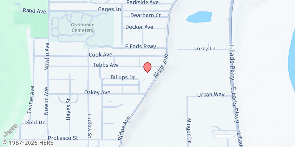 Map showing First Baptist Church Lawrenceburg-Greendale at 45 Tebbs Ave., Greendale, IN