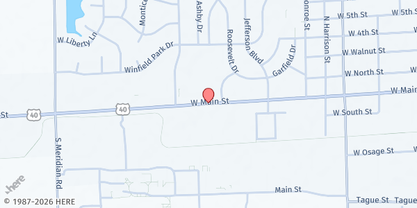 Map showing Hancock County Food Pantry at 2040 W Main Street, Greenfield, IN