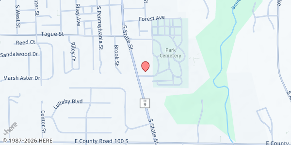 Map showing Hancock County Food Pantry at 2040 W. Main St., Greenfield, IN