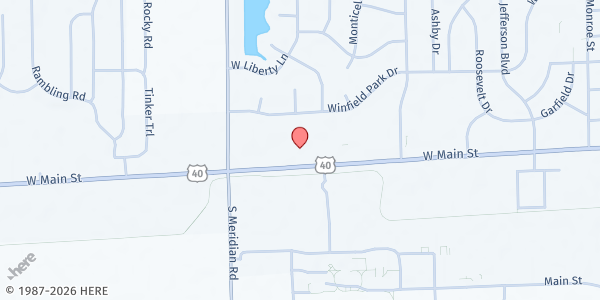 Map showing Hancock County Food Pantry at 2040 W Main St, Greenfield, IN