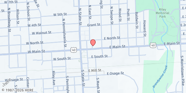 Map showing Kenneth Butler Memorial Soup Kitchen at 202 E. Main St., Greenfield, IN