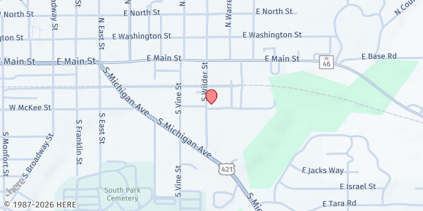 Map showing Greensburg Community Bread of Life at 720 Randall St., Greensburg, IN