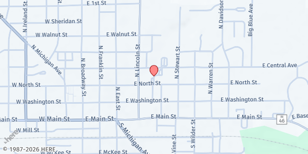 Map showing Greensburg Jr. High School Pantry at 505 E. Central Ave., Greensburg, IN