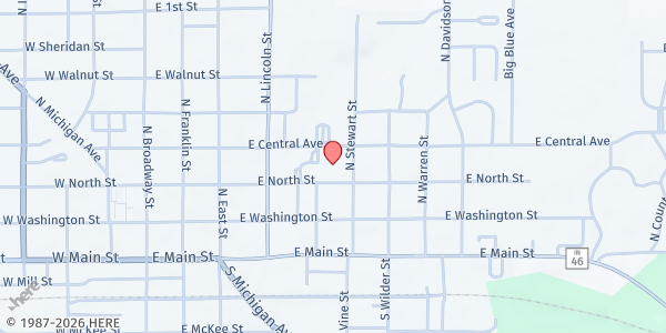 Map showing Greensburg Junior High School Pantry at 505 E. Central Ave., Greensburg, IN