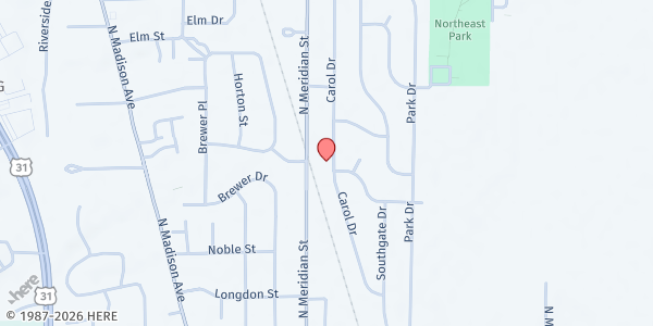 Map showing 24/7 Little Free Pantry - Carol Drive at 496 Carol Dr., Greenwood, IN