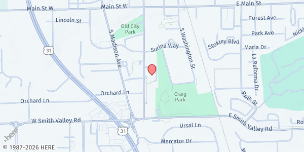 Map showing Our Lady of Greenwood at 335 S Meridian St, Greenwood, IN