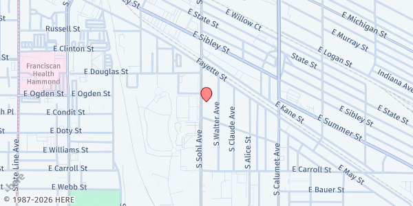 Map showing Apostolic Church of God's Love at 5549 Sohl Ave, Hammond, IN