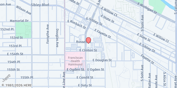 Map showing Flourish 4 Life Food Pantry at 200 Russell St, Hammond, IN