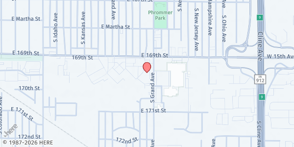 Map showing Hope Christian Church at 6936 Grand Ave., Hammond, IN