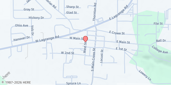 Map showing Hanover Baptist Church at 151 W. Main St., Hanover, IN