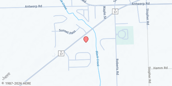 Map showing Harlan Food Pantry - Food Distribution Center at 16434 IN-37, Harlan, IN