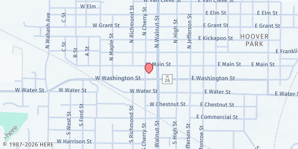 Map showing Grace Methodist Church at 312 W. Washington St., Hartford City, IN