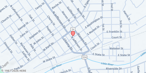 Map showing Indiana Family Care Center at 501 N. Jefferson St., Huntington, IN