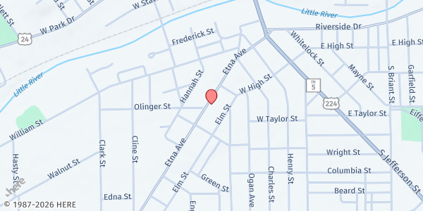 Map showing Mission House Food Pantry at 734 W. 100 S., Huntington, IN