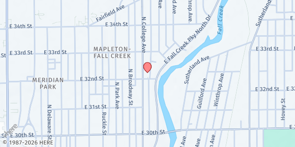 Map showing Antioch Fountain of Grave at 704 E 32nd Street, Indianapolis, IN