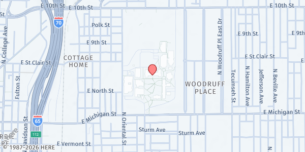 Map showing Arsenal Technical High School: Titan's Table Pantry at 1500 E Michigan St, Indianapolis, IN