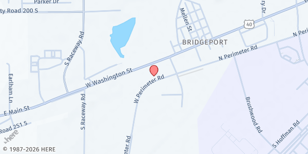 Map showing Bridgeport Central Baptist Church at 9039 W. Washington St., Indianapolis, IN