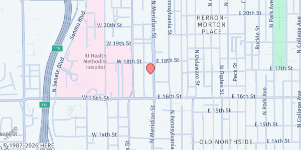 Map showing BU Wellness Network at 1712 N. Meridian St. #200, Indianapolis, IN