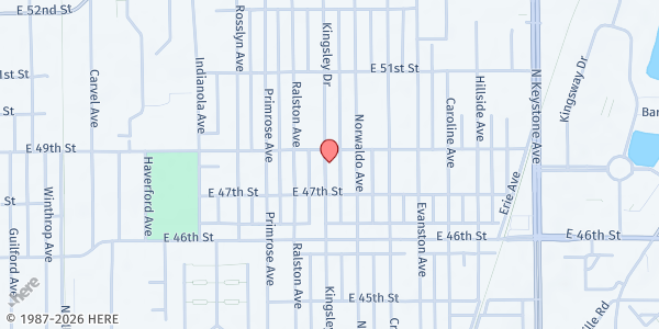 Map showing Capitol City SDA Community Services Center at 4731 Kingsley Dr., Indianapolis, IN