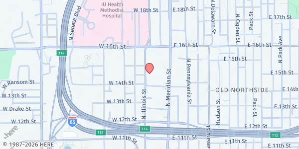 Map showing Catholic Charities Indianapolis Food Pantry - Crisis Office at 1435 N. Illinois St., Indianapolis, IN
