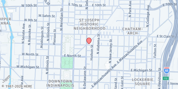 Map showing Central Christian Church at 701 N. Delaware St., Indianapolis, IN