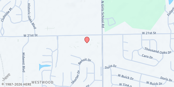 Map showing Chapel Rock Christian Church at 2020 N. Girls School Rd., Indianapolis, IN
