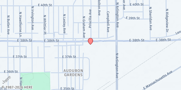 Map showing Christian Unity Missionary Baptist Church at 5815 E. 38th St., Indianapolis, IN