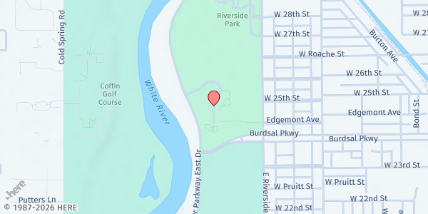 Map showing City of Indianapolis - Indy Parks and Recreation at 2420 E. Riverside Dr., Indianapolis, IN
