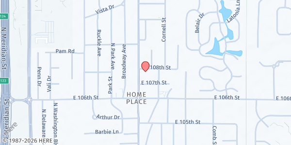Map showing Clay Township Trustee Office at 10701 North College Avenue, Indianapolis, IN