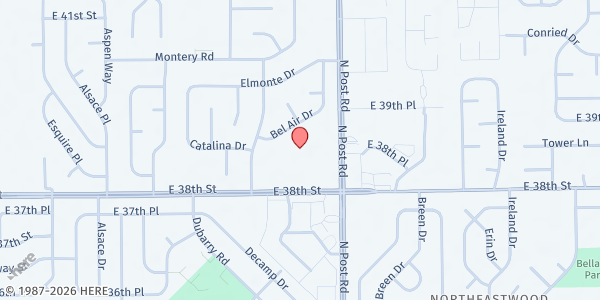 Map showing Community Alliance of Far Eastside Inc. (CAFE) at 8902 E. 38th St., Indianapolis, IN