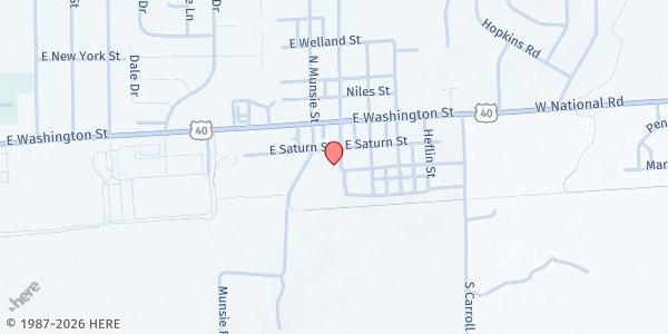 Map showing Community Outreach Ministry Eastside at 116 S. Muessing St., Indianapolis, IN