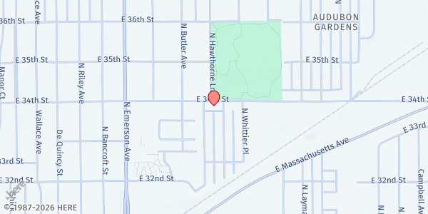 Map showing Compassion Temple Church of God in Christ Inc. at 5339 E. 34th St., Indianapolis, IN