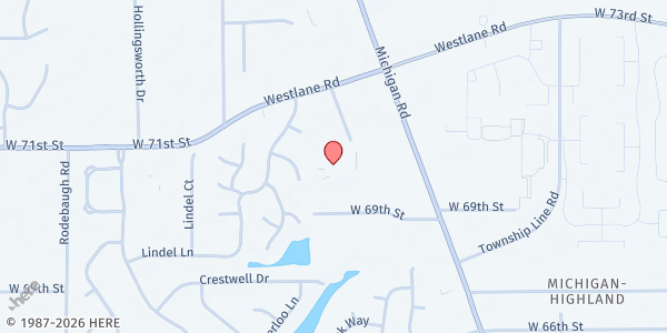 Map showing Crooked Creek Food Pantry at 6940 N Michigan Rd, Indianapolis, IN