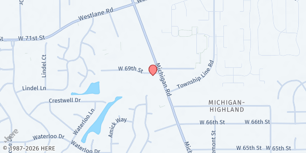 Map showing Eagle Creek Church of Christ at 3025 W. 69th St., Indianapolis, IN