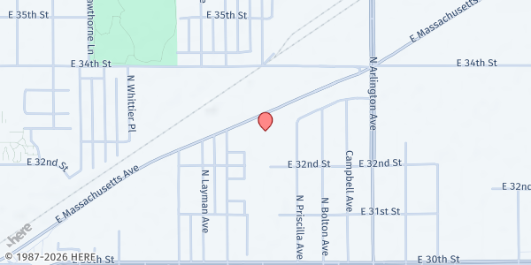 Map showing Eastern Star Care Center (JEWEL Human Services) at 5719 Massachusetts Ave., Indianapolis, IN