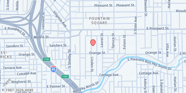 Map showing Emmaus Food Pantry at 1209 Linden St, Indianapolis, IN